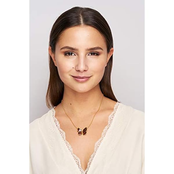 ANDANTE Premium Collection – Colgante de ámbar del mar Báltico auténtico en plata de ley 925 de 14 quilates * mariposa * * * Dos modos de uso – Certificado – Oro del mar – Color coñac